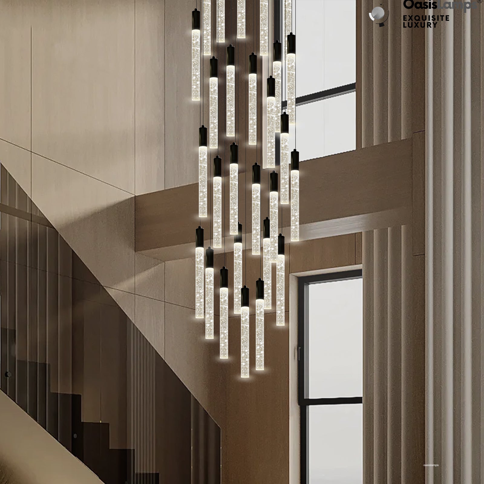 Nova Cascade Modern LED High Ceiling Chandelier 20'' 24''D#Light Number_30-Light Black