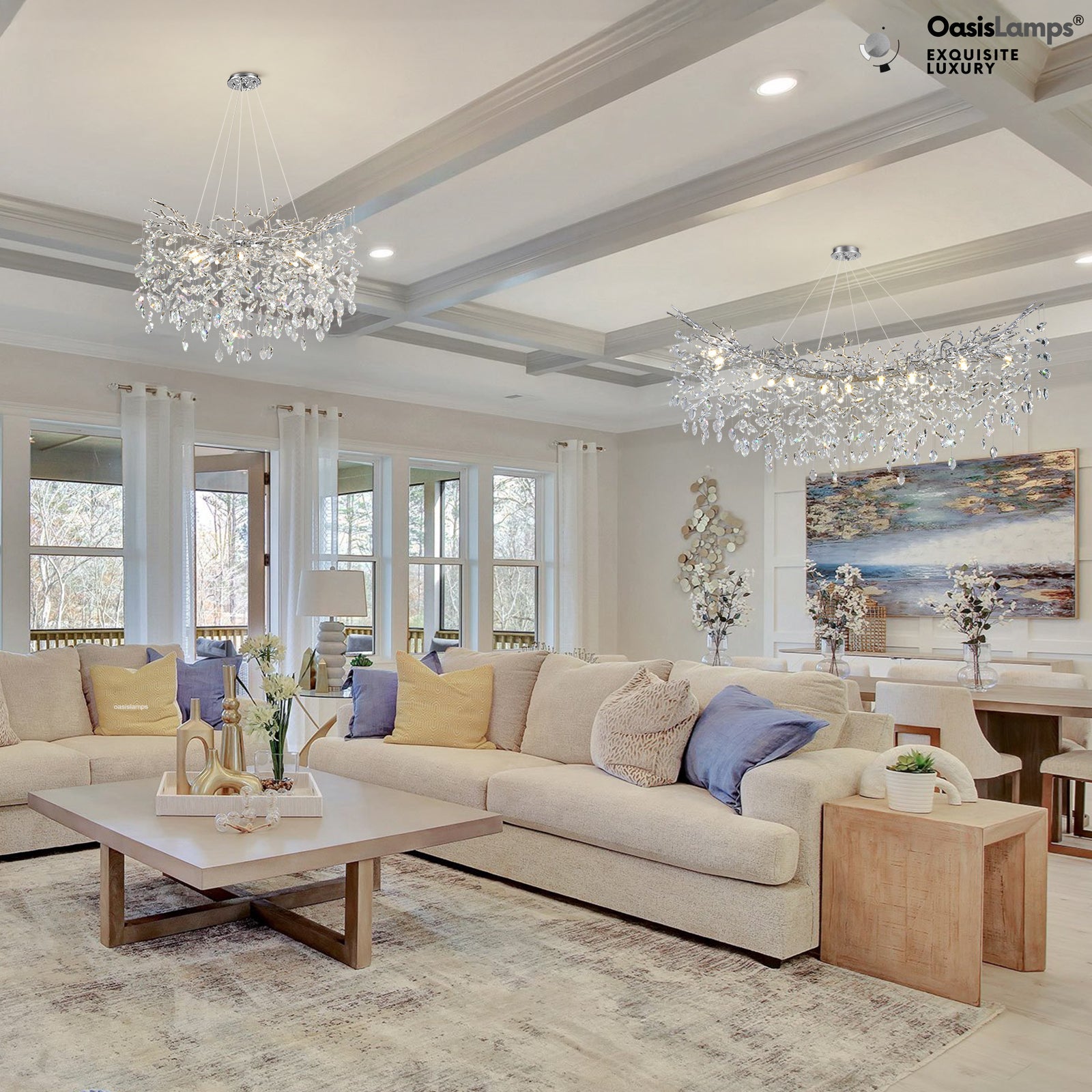 Frostleaf Cascade Branch Crystal Round Chandelier 30" 40" D#color_silver