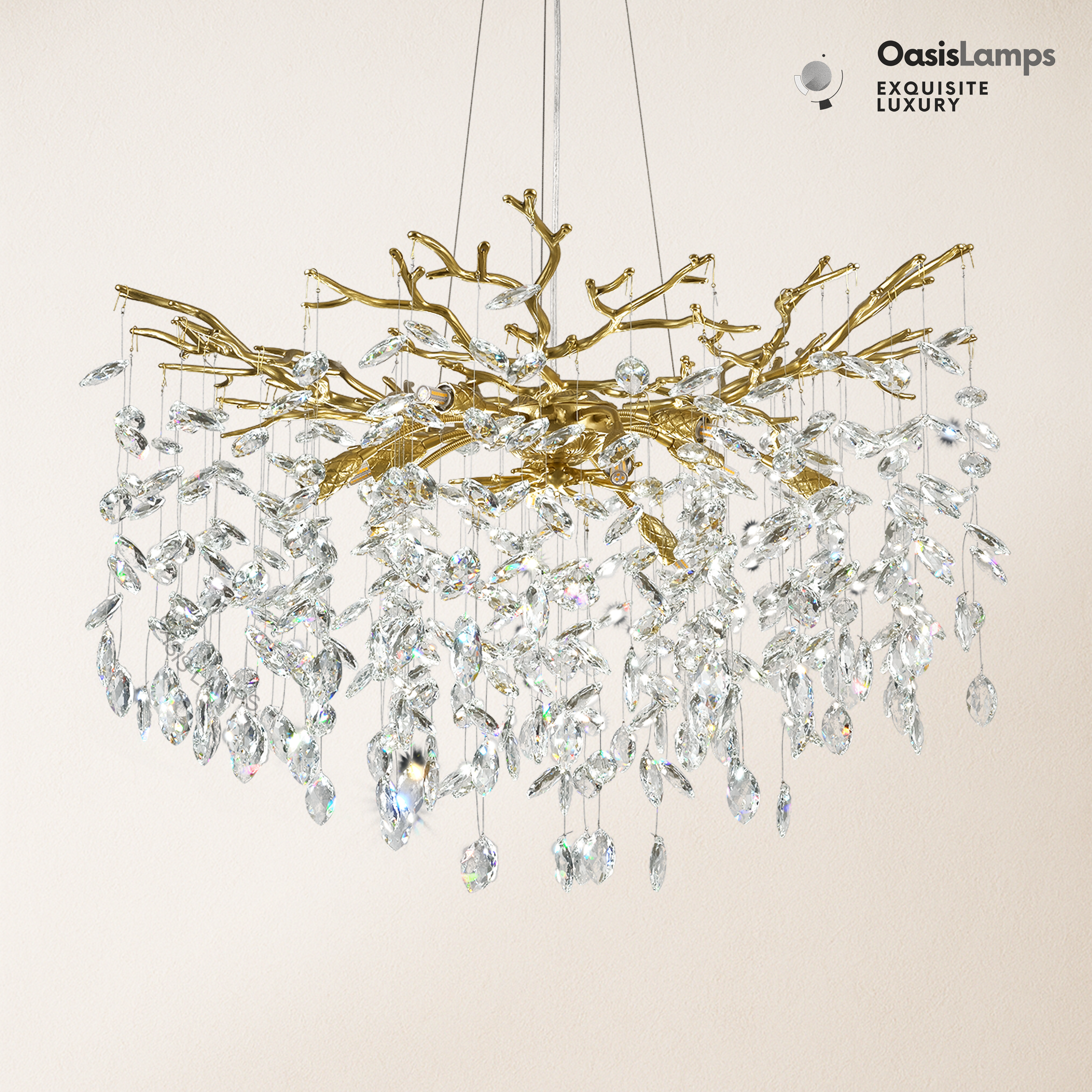 Frostleaf Cascade Branch Crystal Round Chandelier 30" 40" D#color_brass,size_D-30inches