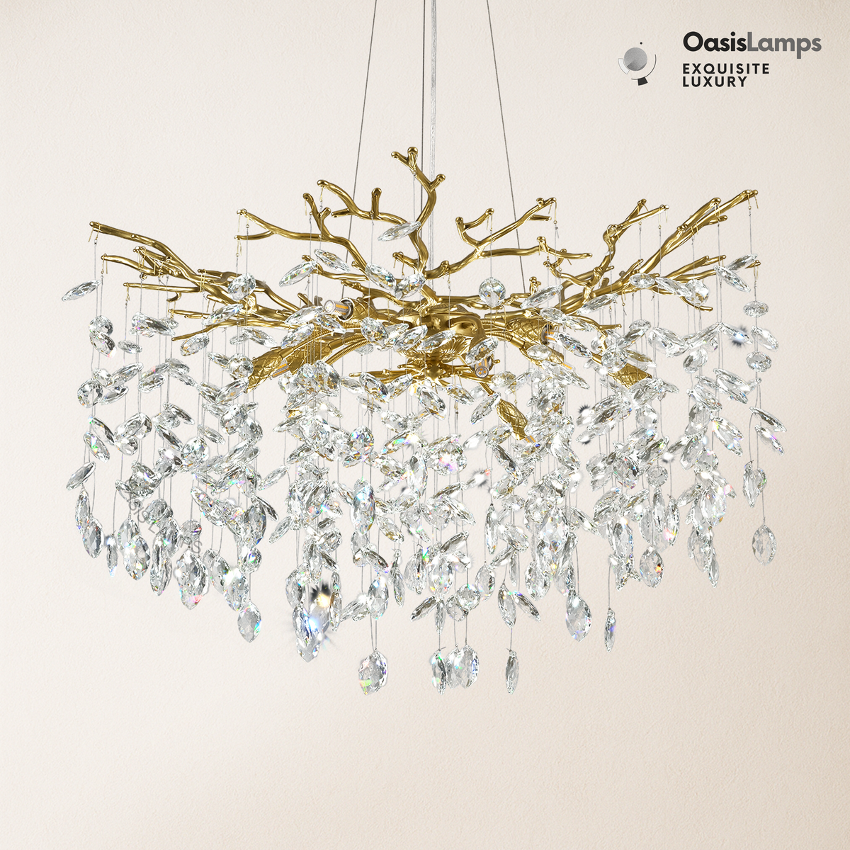 Frostleaf Cascade Branch Crystal Round Chandelier 30" 40" D#color_brass,size_D-30inches
