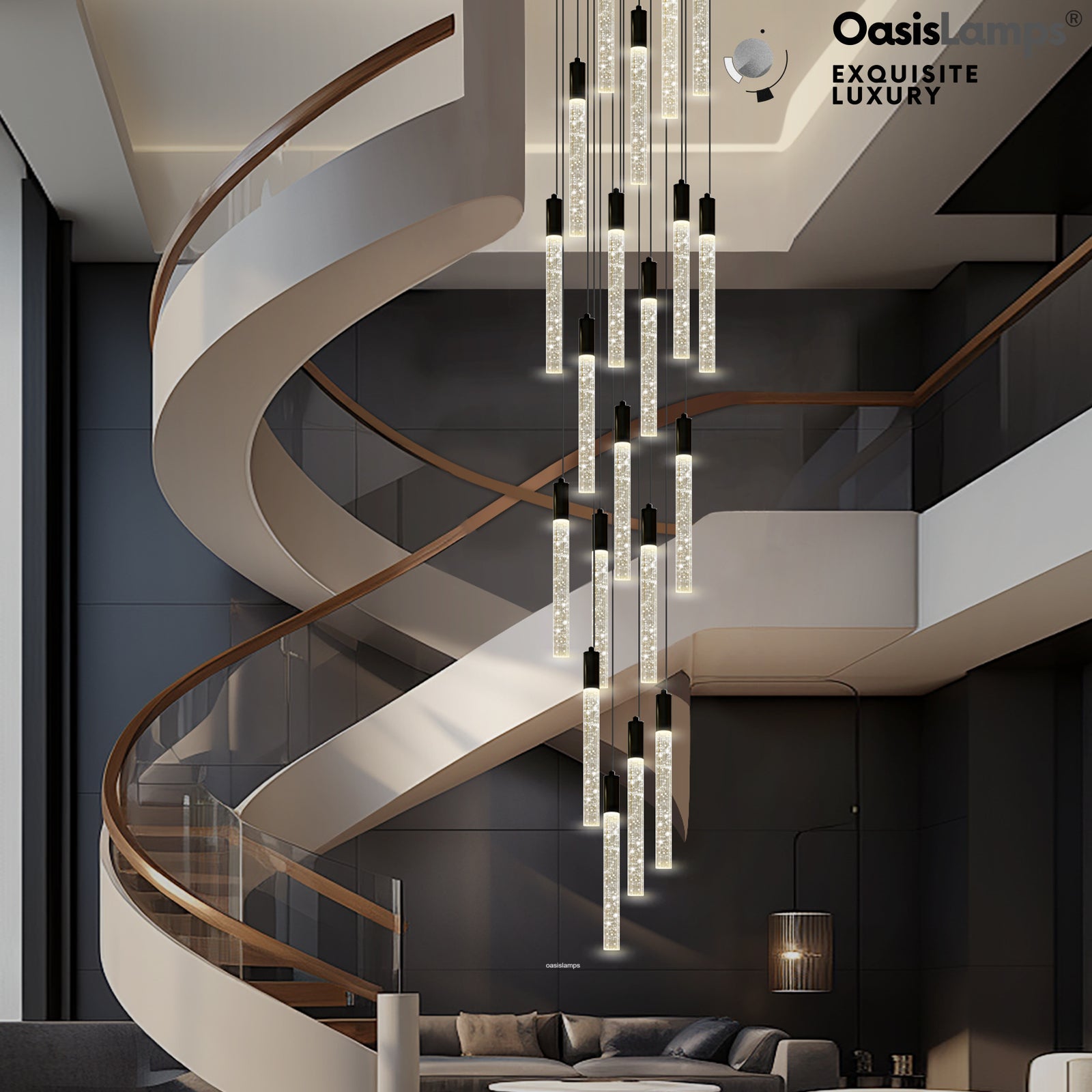 Nova Cascade Modern LED High Ceiling Chandelier 20'' 24''D#Light Number_20-Light Black