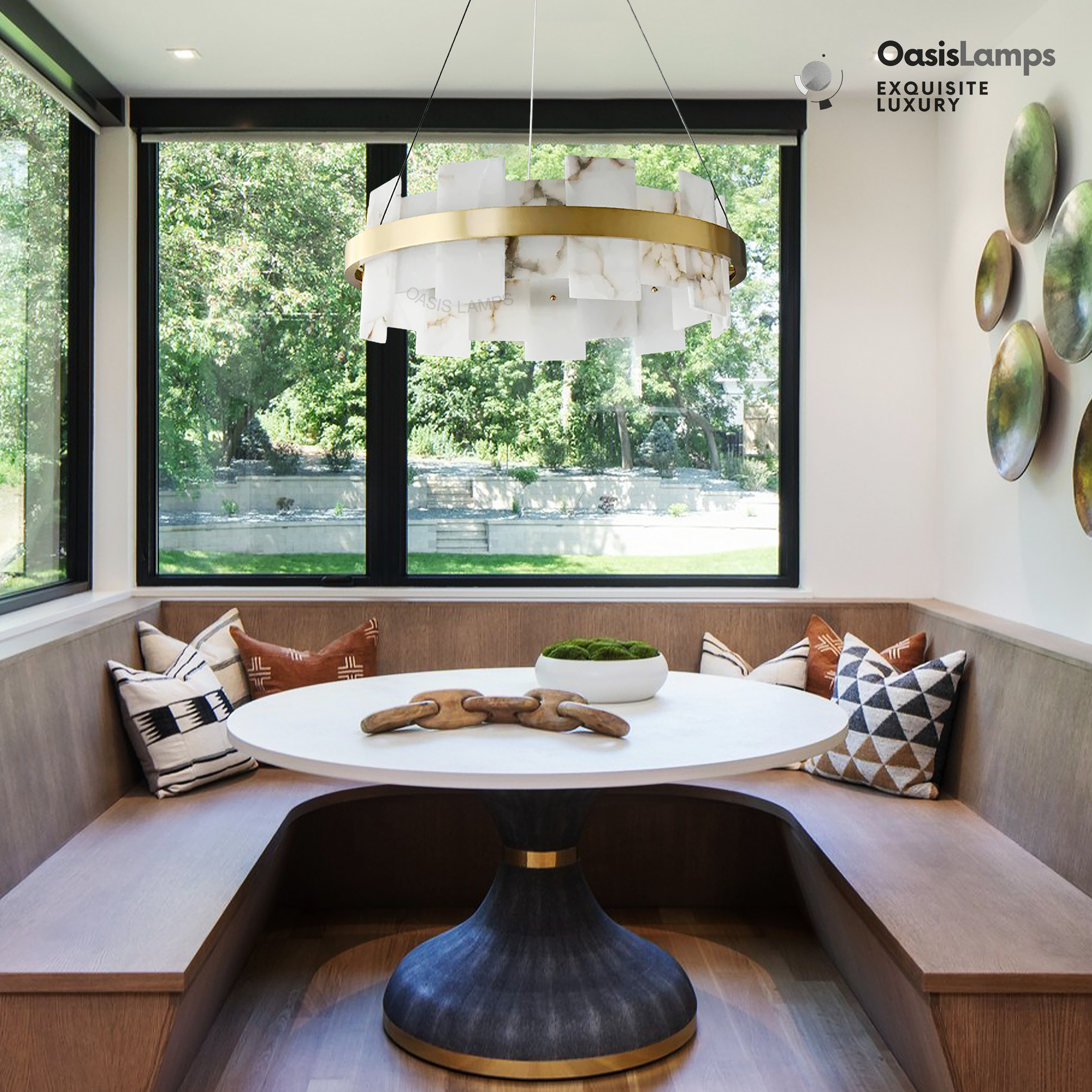 Swang Alabaster Flake Glo Modern Round ChandelierSwang Alabaster Halo Flake Brass Chandelier#Colour_Brass+White,size_Model A Dia 23.6”(60cm)