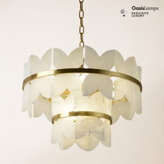 Alabaster Cloudscape Brass 2-Layer Chandelier#Colour_Brass,size_2 Layers Dia 31.5″(80cm) x H 14.2″(36cm)