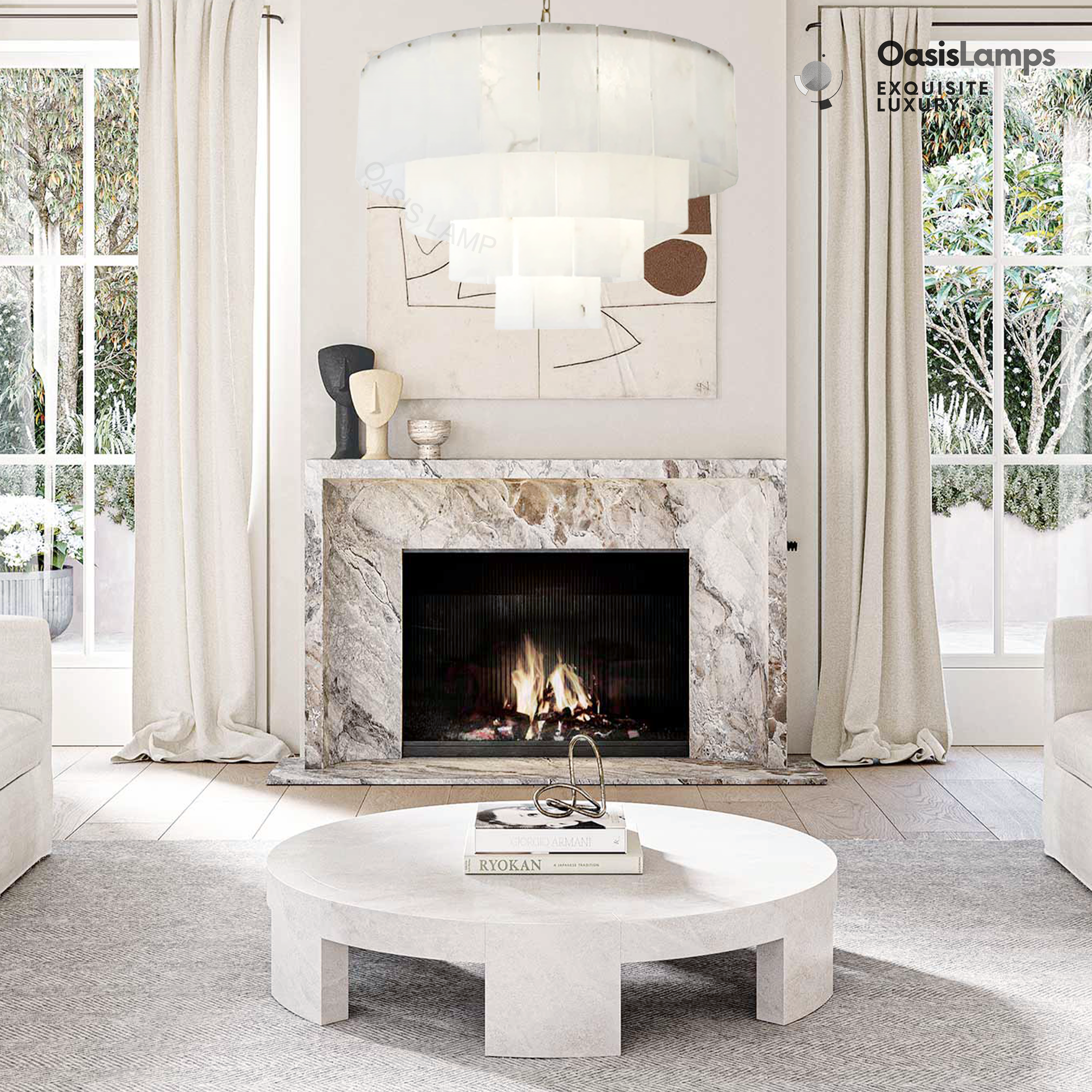 Dineve Modern Alabaster Multi-Layer Round Chandelier D31"