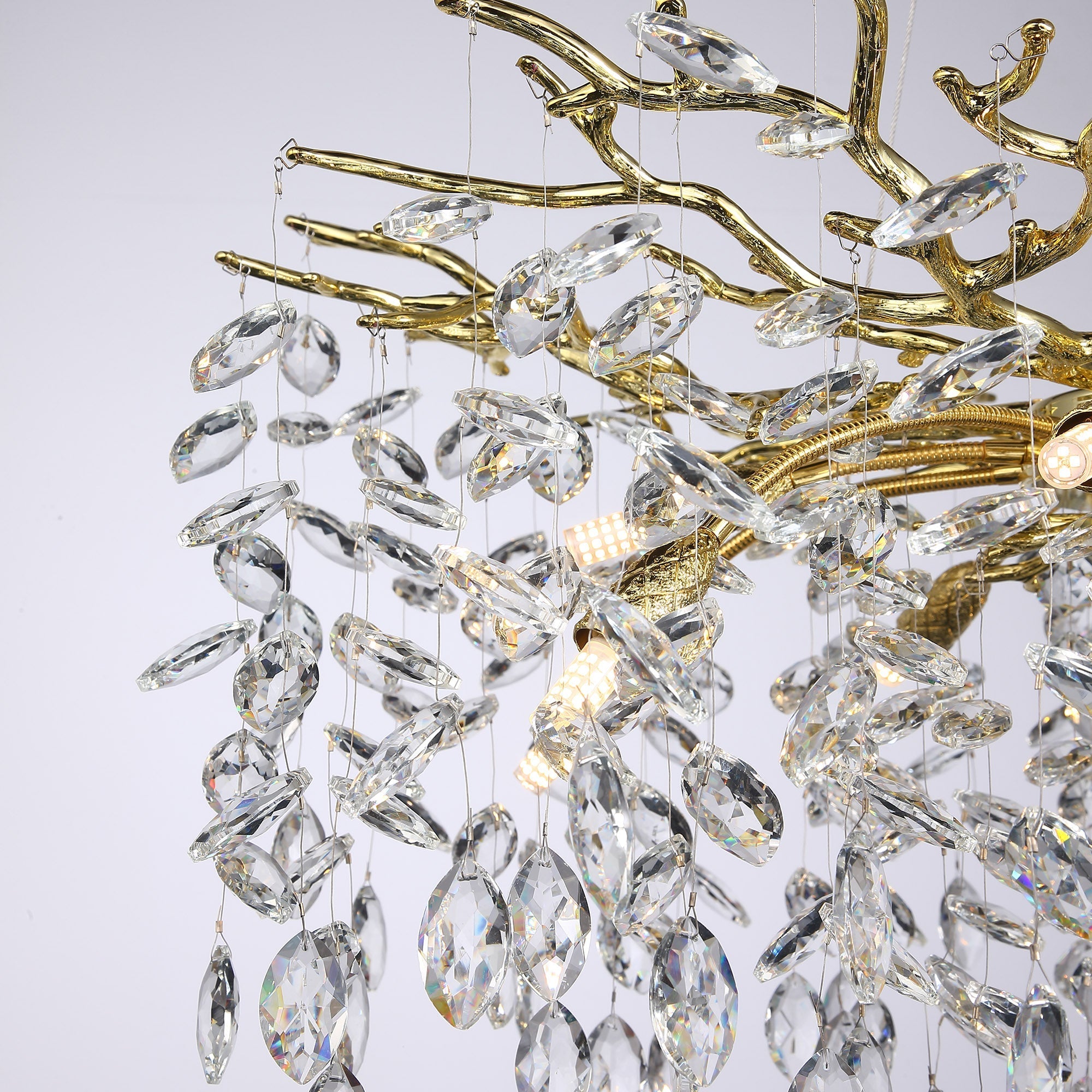 Flavia Oval Gold Clear Crystal Branch Chandelier For Living Room