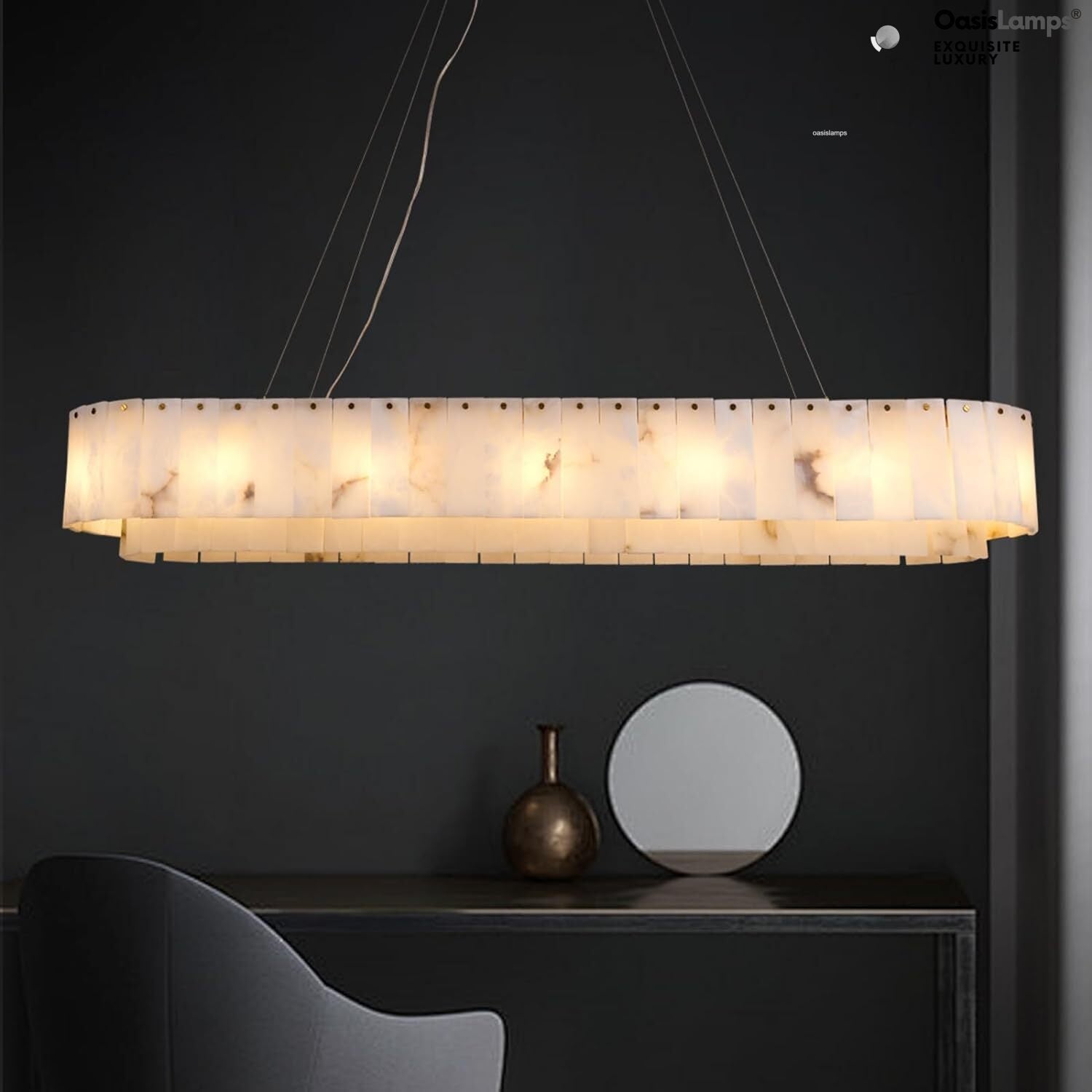 Sawyer Alabaster Rectangle Chandelier 40" 54"L#Color_Brass,size_54"