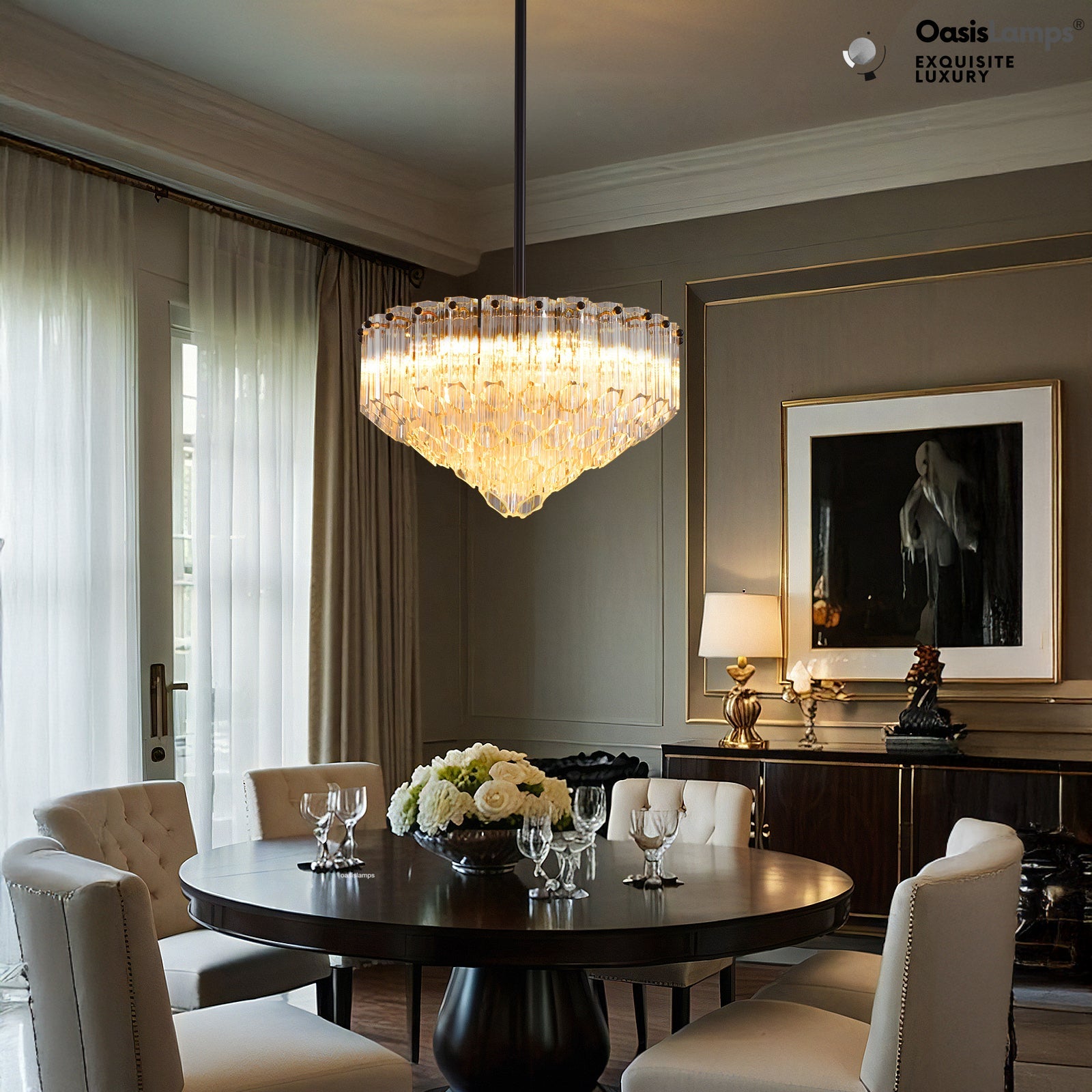 Ethereal Radiance Clear Amber Round Crystal Chandelier 14" 30"D#glass color_clear,size_14in