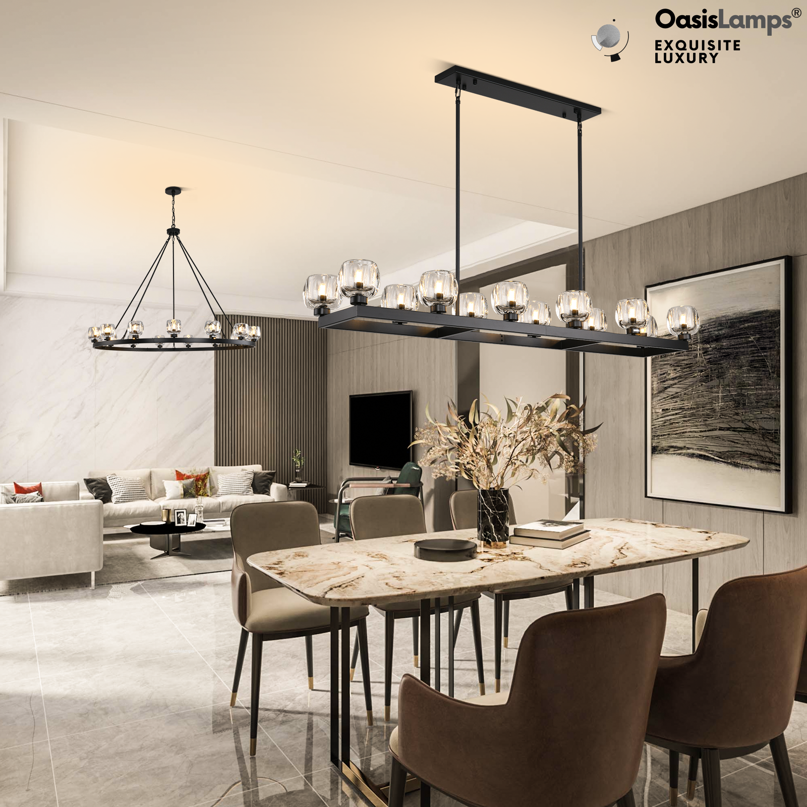 Vellum Rectangular Chandelier 59" 68"L#color_Black