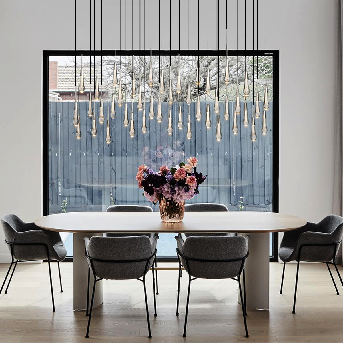 Elara Solitaires Linear Crystal Chandelier 37'' 50'' 70'' 87" 120"W#color_nickel,size_70"-42lights