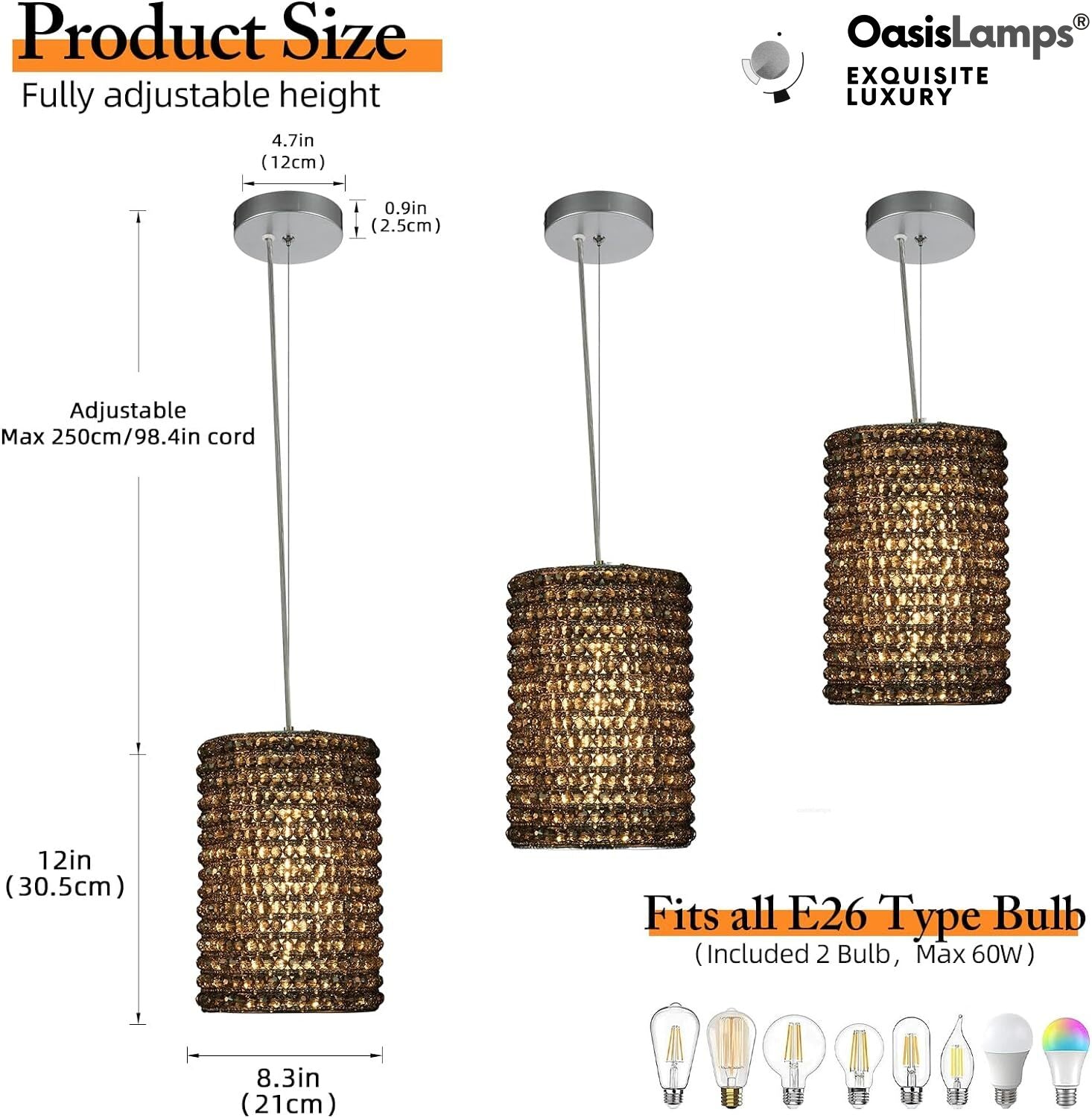 Stellar Beads Pendant Lights Smoke Clear 12"#Color_Gray