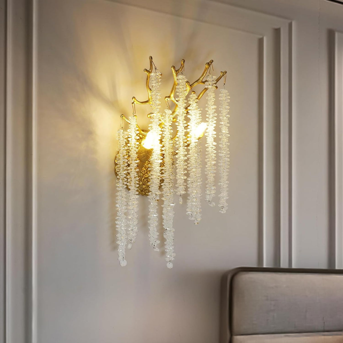 Snow Tree Branch Crystal Gold/Silver Wall Sconce 10"H