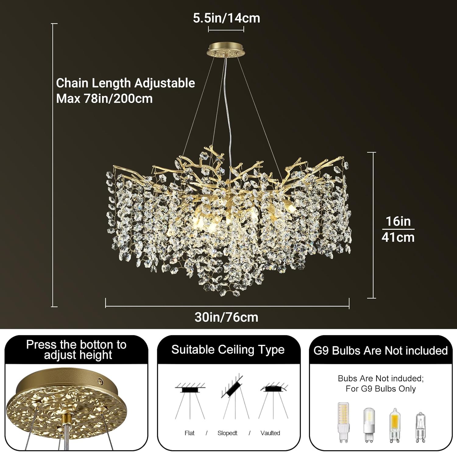 Snowflake Tree Branch Chandelier for All Rooms L30" 40" 55"