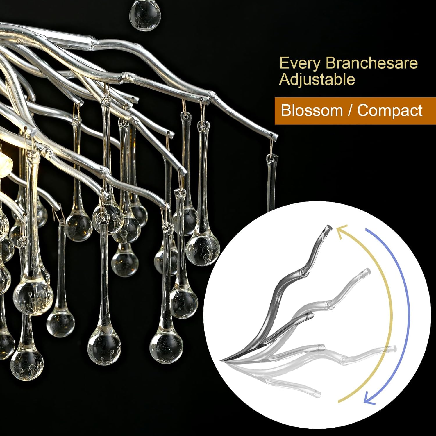 Teardrop Tree Branch Chandelier 23" 47"