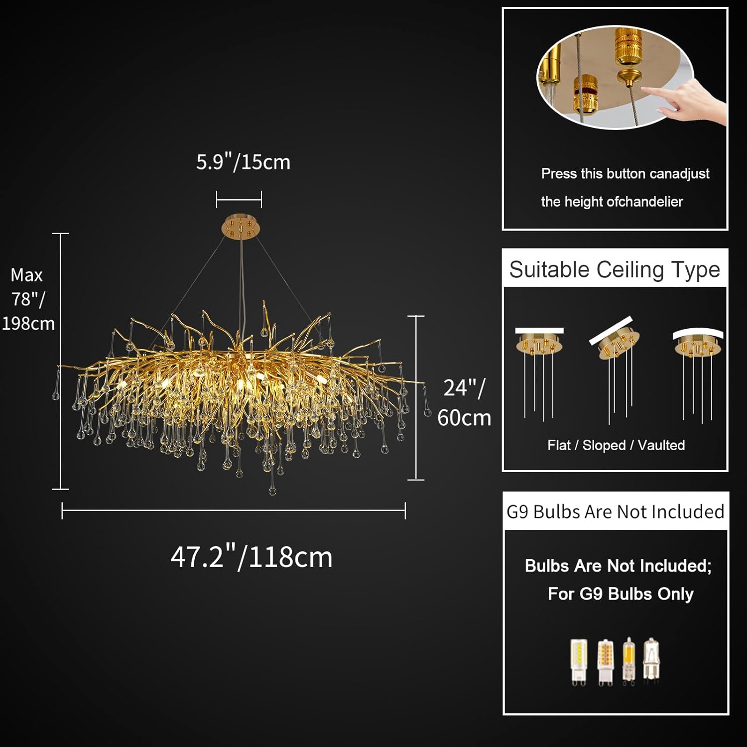 Teardrop Tree Branch Chandelier 23" 47"