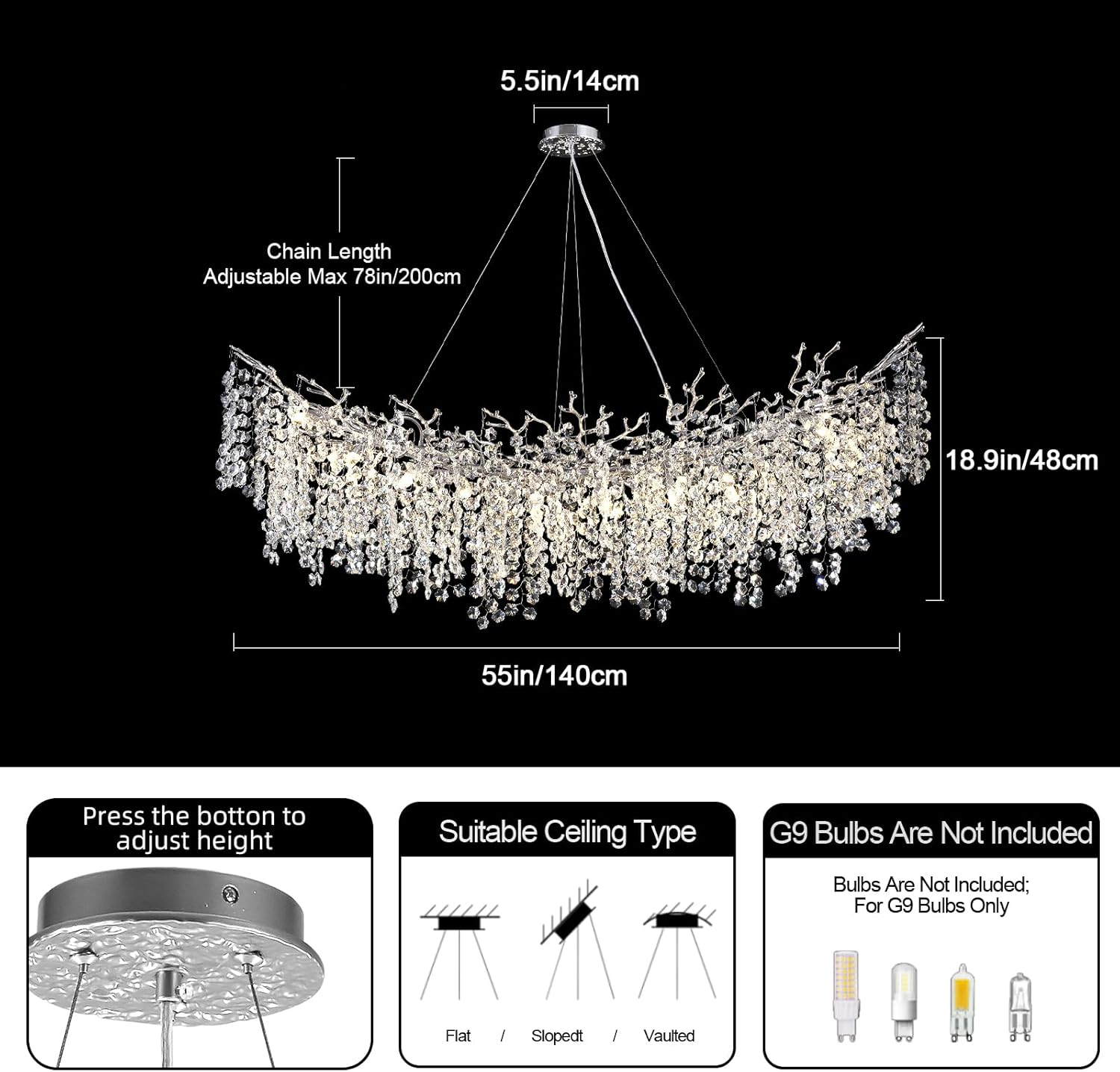 Snowflake Tree Branch Chandelier for All Rooms L30" 40" 55"