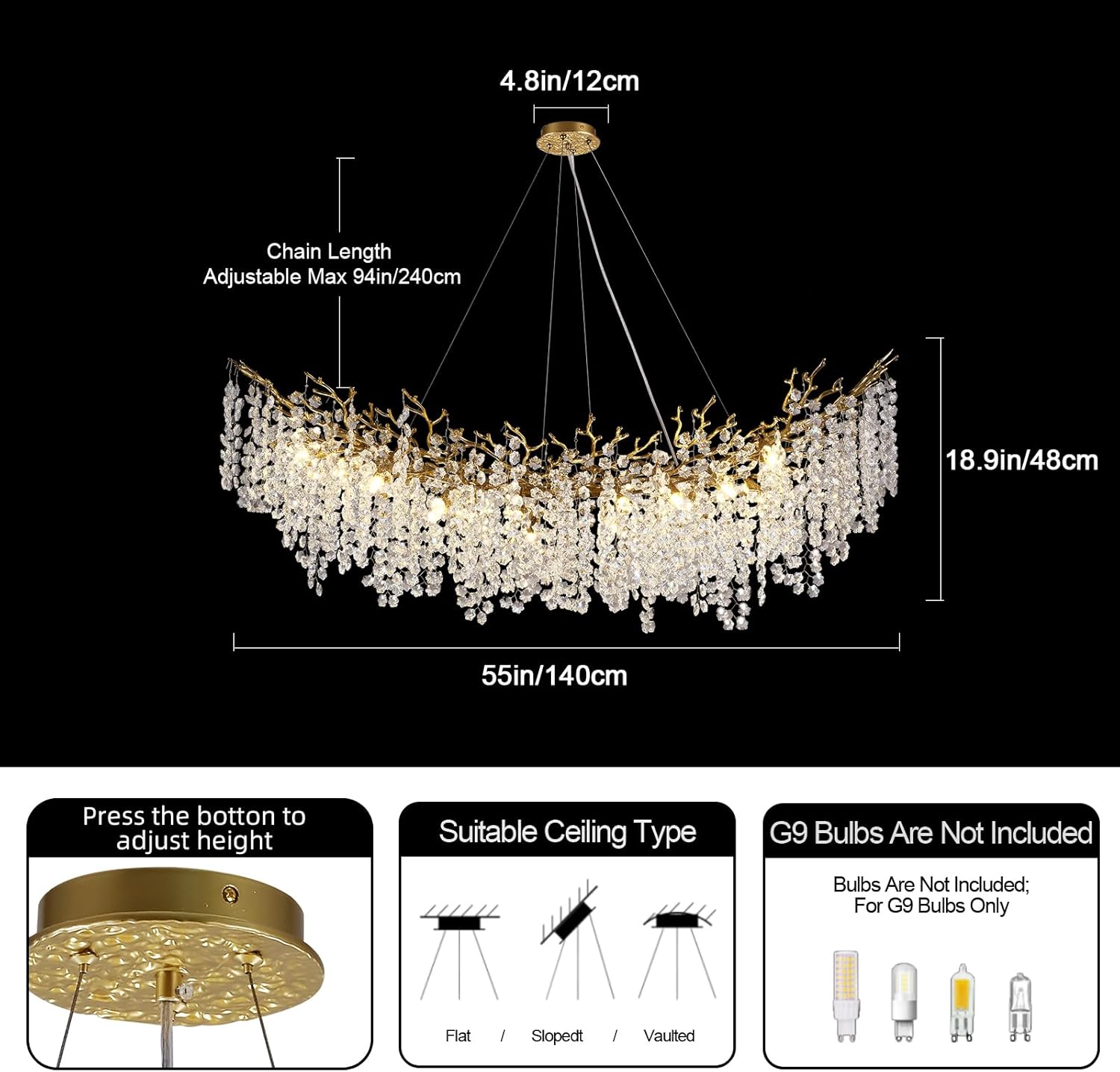 Snowflake Tree Branch Chandelier for All Rooms L30" 40" 55"