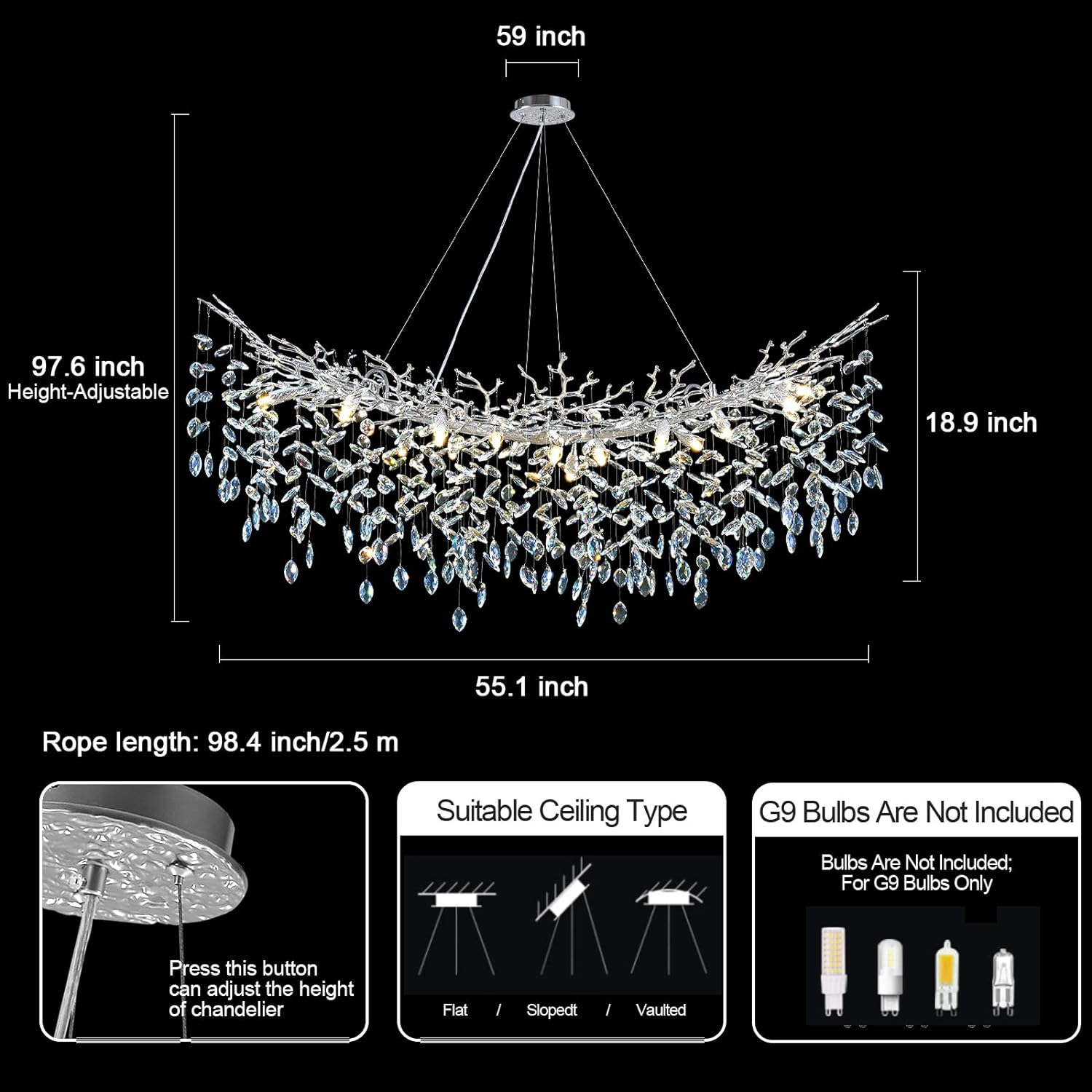 Frostleaf Cascade Tree Branch Linear Chandelier for All Rooms 55" 72"#Color_silver,Size_L-55inches