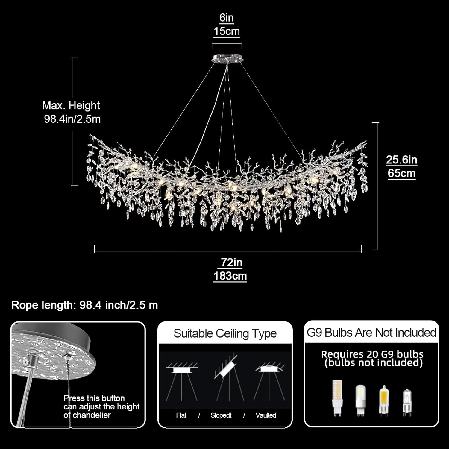 Frostleaf Cascade Tree Branch Linear Chandelier for All Rooms 55" 72"#Color_silver,Size_L-72inches