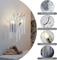 Snow Tree Branch Crystal Gold/Silver Wall Sconce 10"H