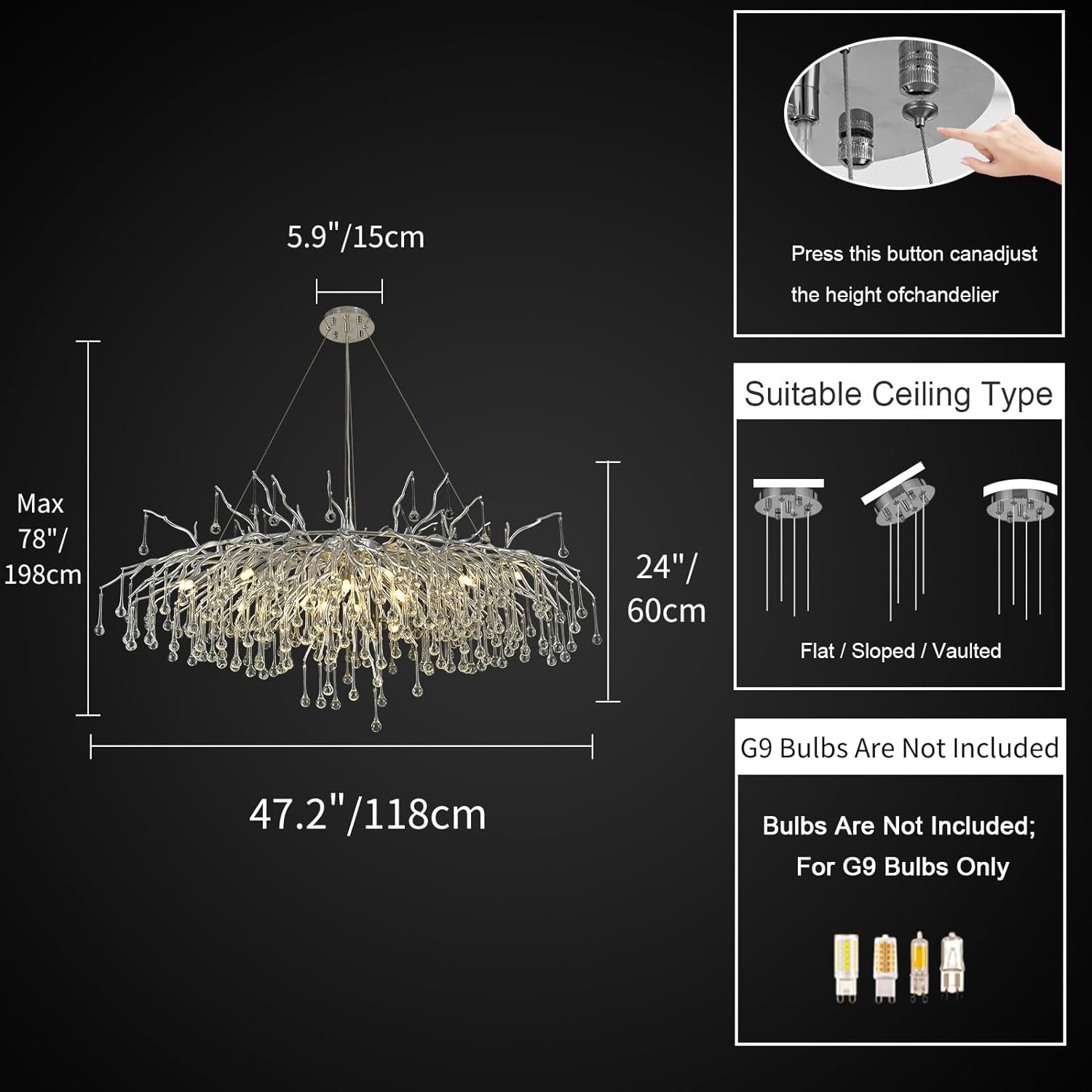Teardrop Tree Branch Chandelier 23" 47"