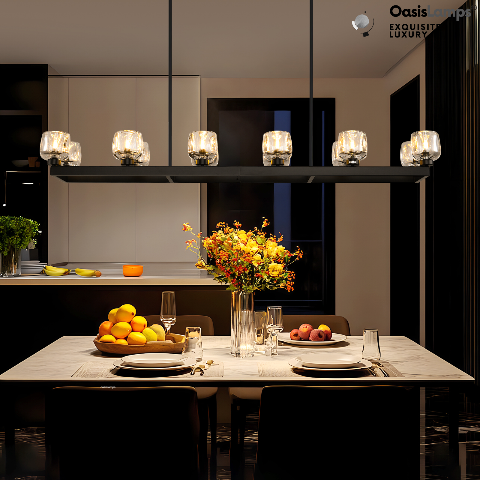 Vellum Rectangular Chandelier 59" 68"L#color_Black,size_59"-Rectangular