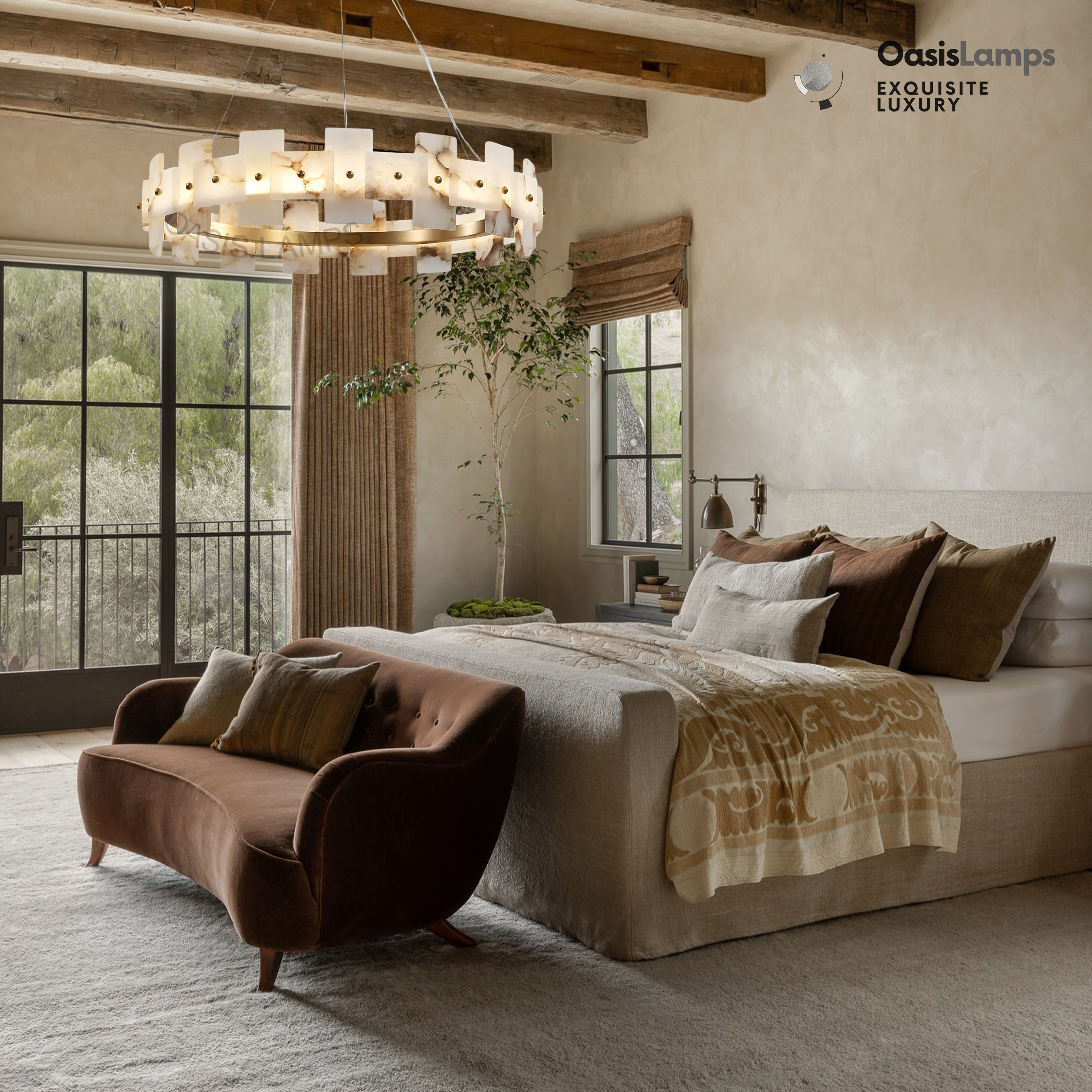 Swang Alabaster Halo Flake Brass ChandelierSwang Alabaster Halo Flake Brass Chandelier#Colour_Brass+White,size_Model A Dia 31.5”(80cm)