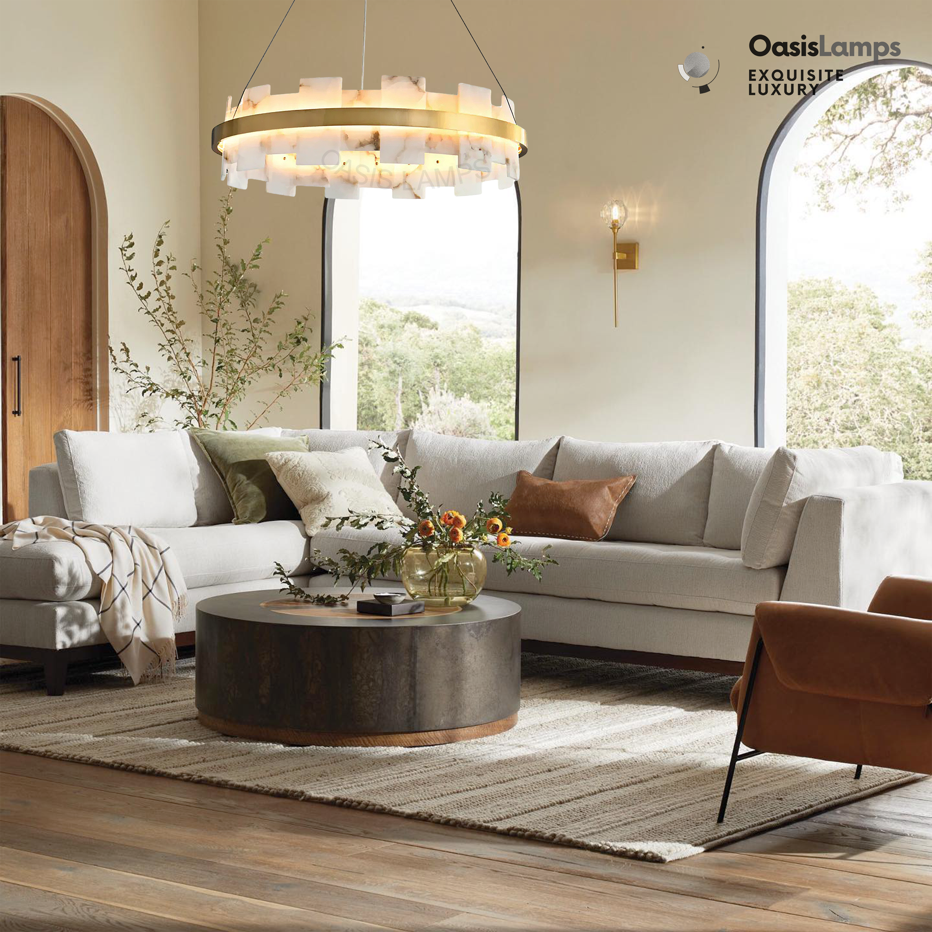 Swang Alabaster Flake Glo Modern Round ChandelierSwang Alabaster Halo Flake Brass Chandelier#Colour_Brass+White,size_Model A Dia 31.5”(80cm)