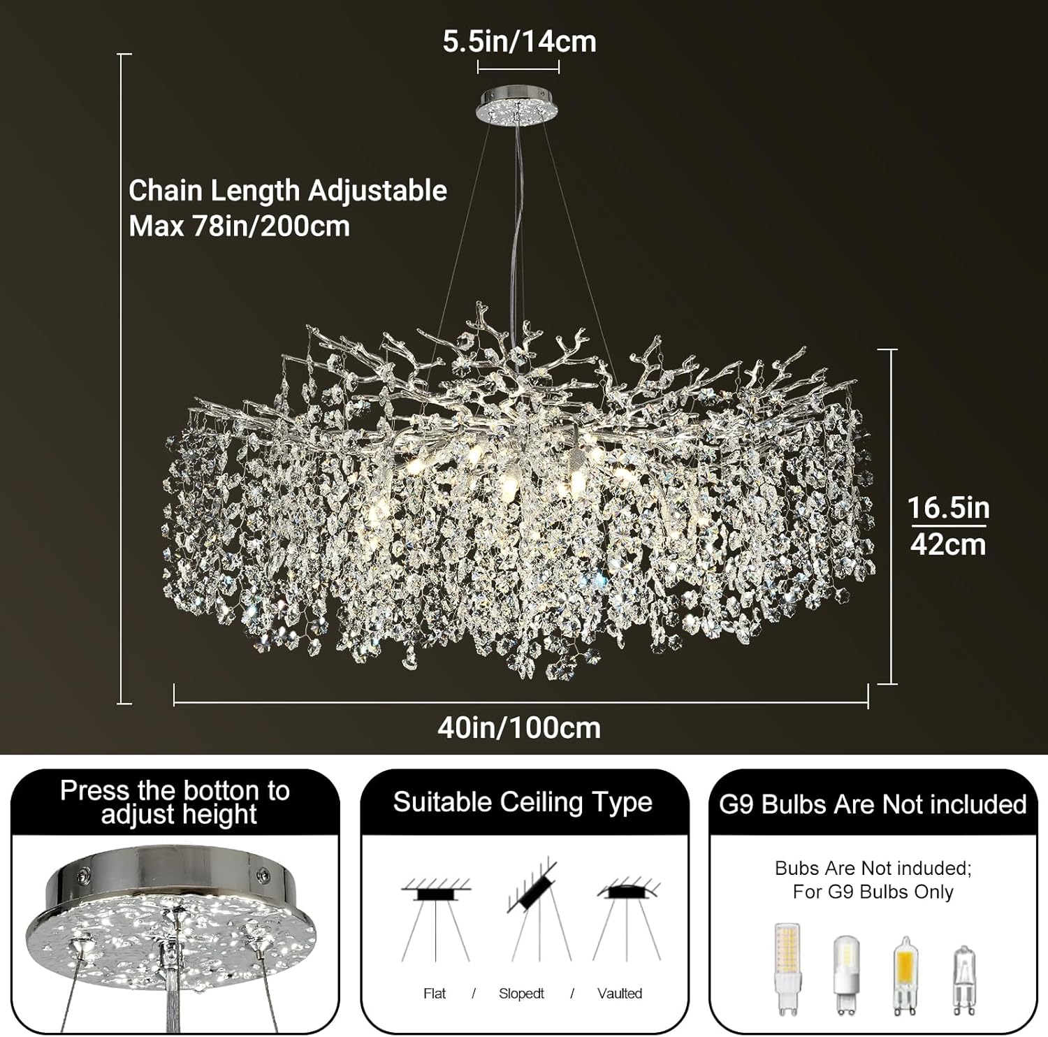 Snowflake Tree Branch Chandelier for All Rooms L30" 40" 55"