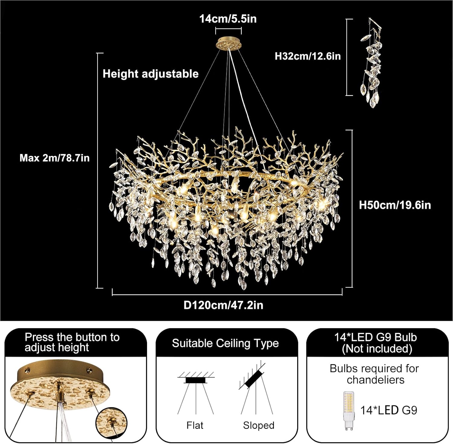 Frostleaf Branch Halo Chandelier 48"D#Color_Brass