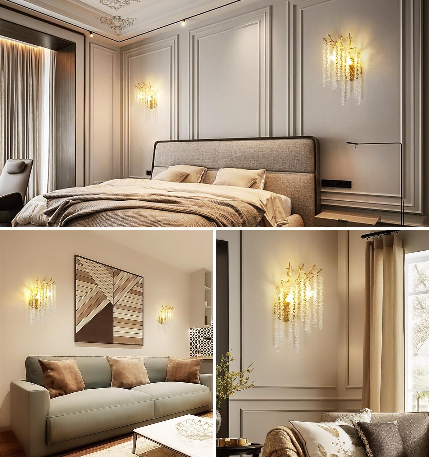 Snow Tree Branch Crystal Gold/Silver Wall Sconce 10"H