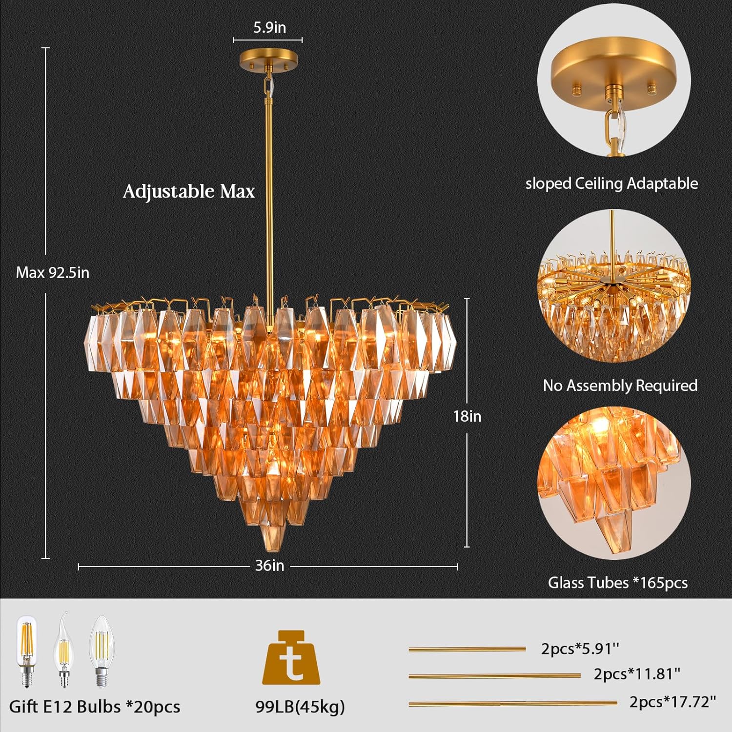 Celestial Drop Crystal Glass Chandelier 36"#color_brass