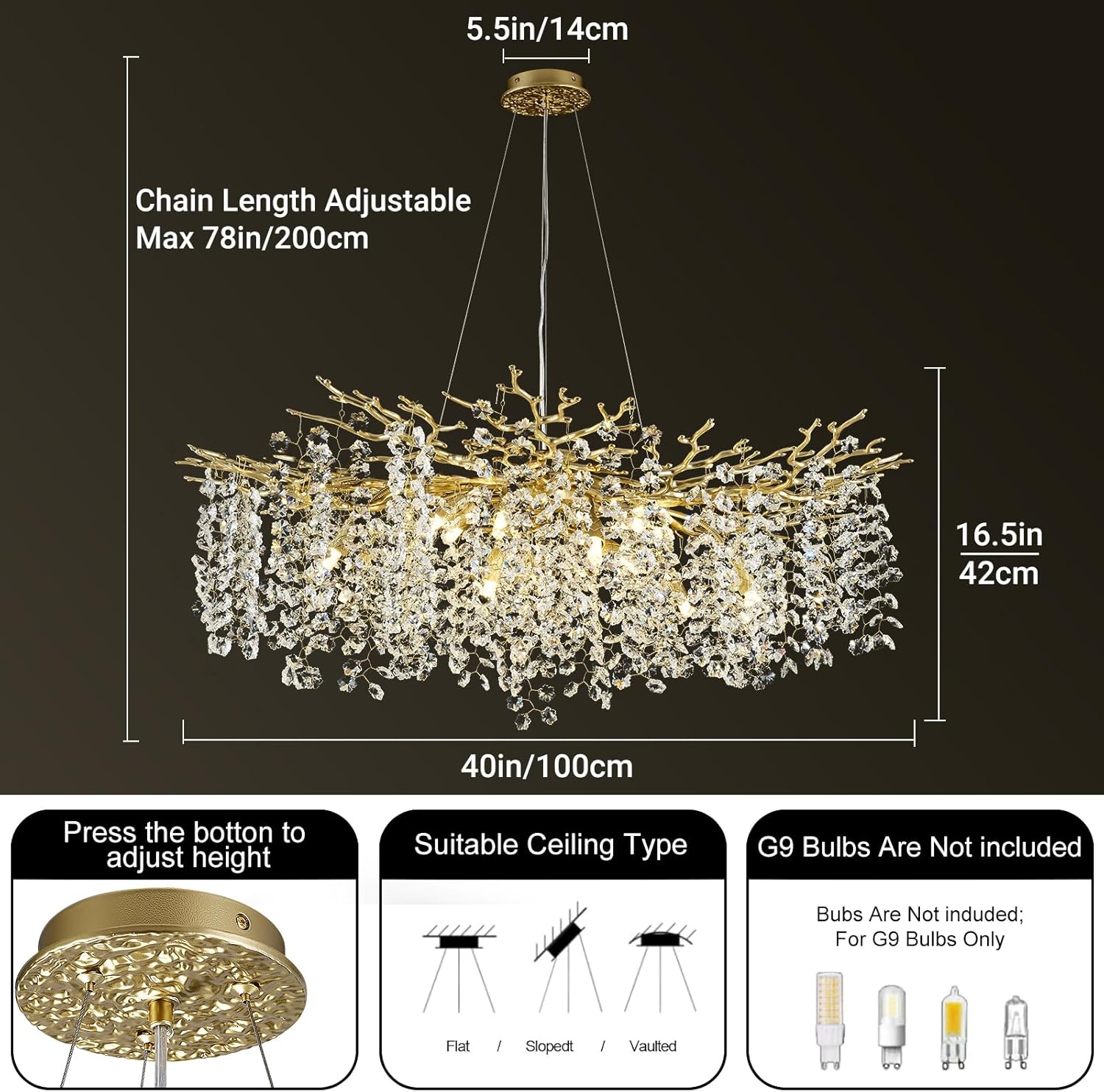 Snowflake Tree Branch Chandelier for All Rooms L30" 40" 55"