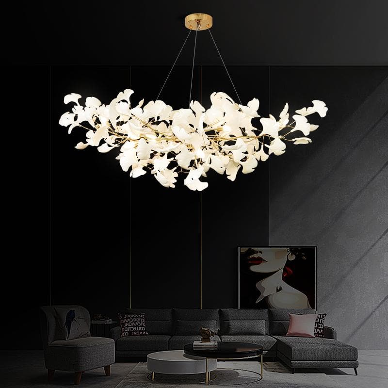 Twilight Branches Ceramic Petal Chandelier Gold Length 31" 39" 59" 78"