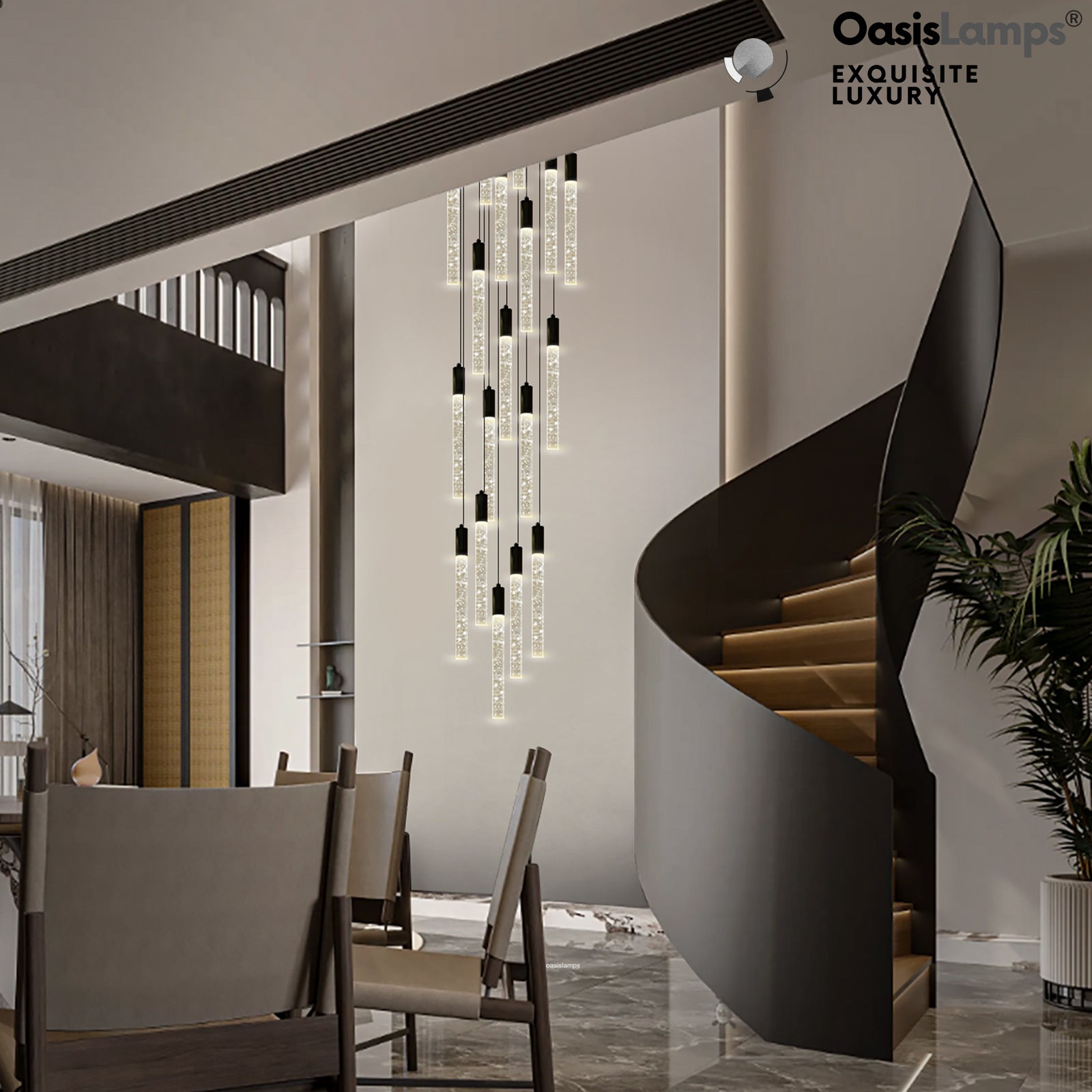 Nova Cascade Modern LED High Ceiling Chandelier 20'' 24''D#Light Number_20-Light Black