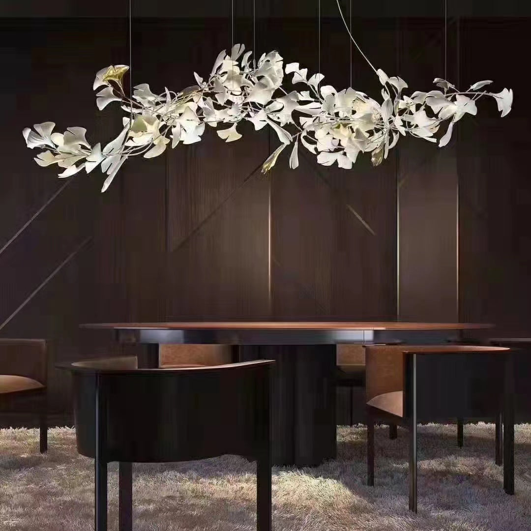 Twilight Branches Ceramic Petal Chandelier Gold Length 31" 39" 59" 78"#size_W59" - Large Petals White - Customization