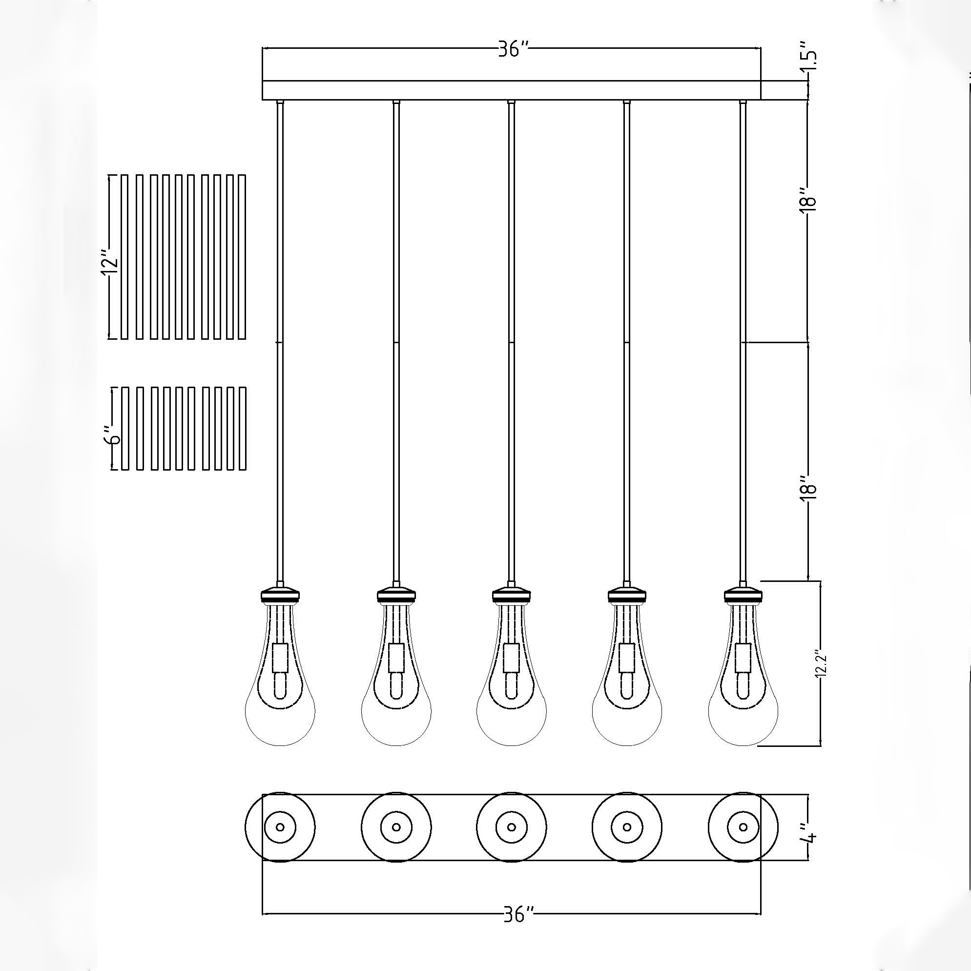 Raindrop Linear Chandelier 5 LIGHTS L 36"