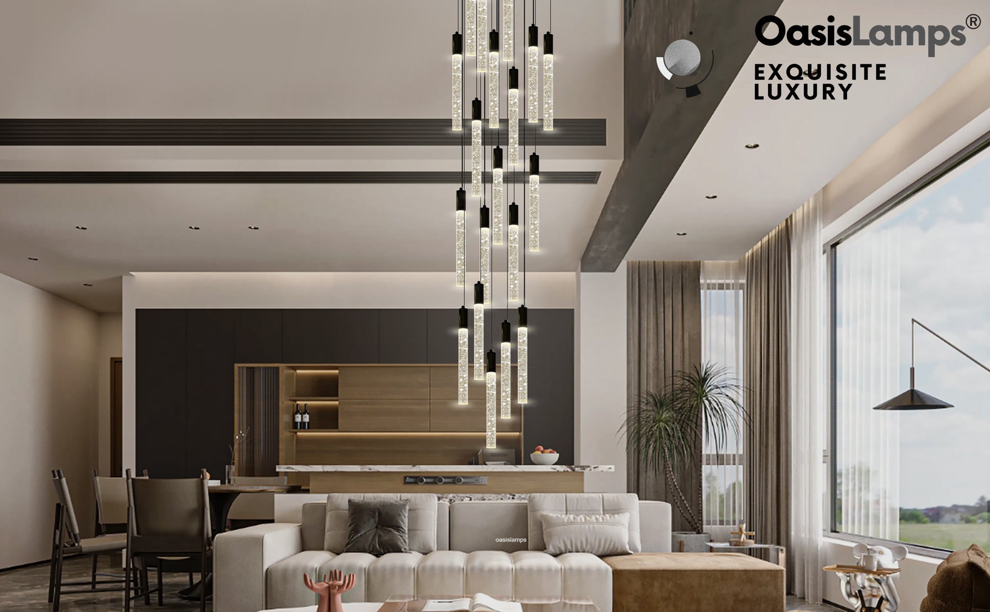 Nova Cascade Modern LED High Ceiling Chandelier 20'' 24''D#Light Number_20-Light Black