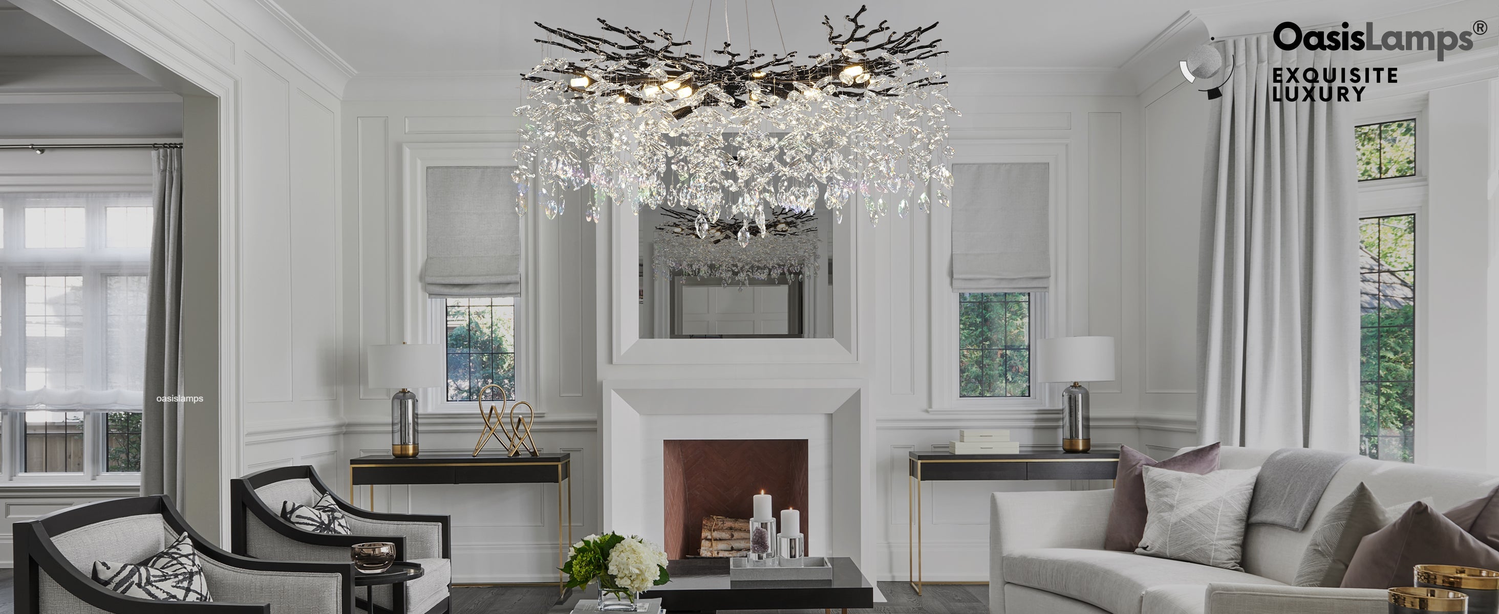 Frostleaf Cascade Branch Crystal Round Chandelier 30" 40" D#color_black,size_D-40inches
