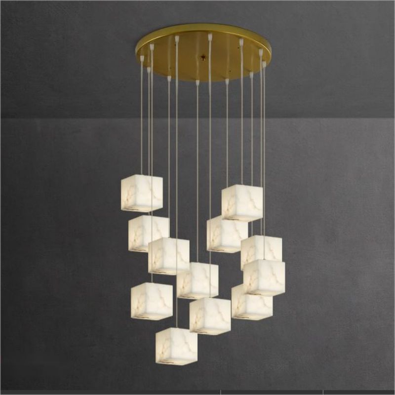 Dave Alabaster Cube Foyer Staircase Long Chandelier