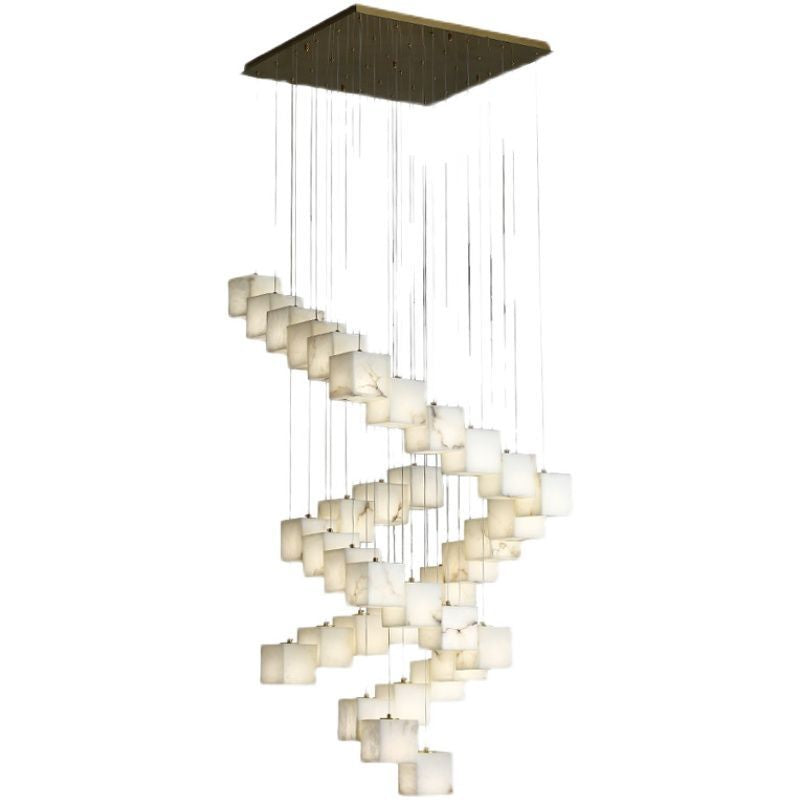 Dave Alabaster Cube Foyer Staircase Long Chandelier