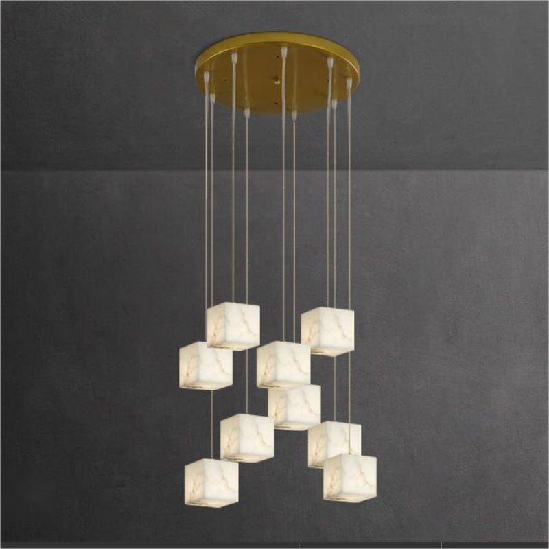 Dave Alabaster Cube Foyer Staircase Long Chandelier
