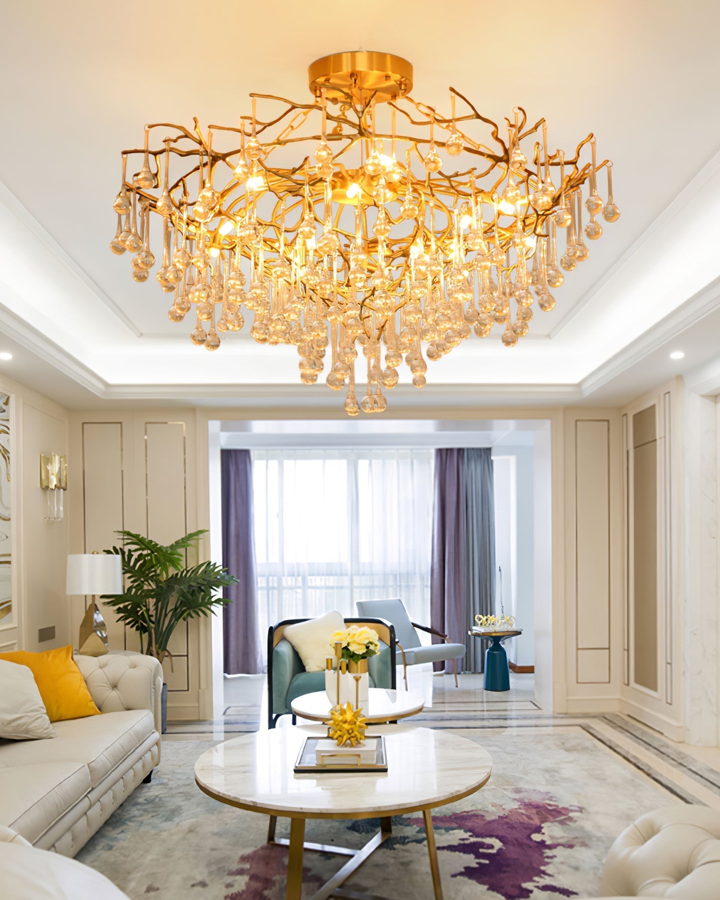 Simsia Anita Teardrop Branch brass chandelier