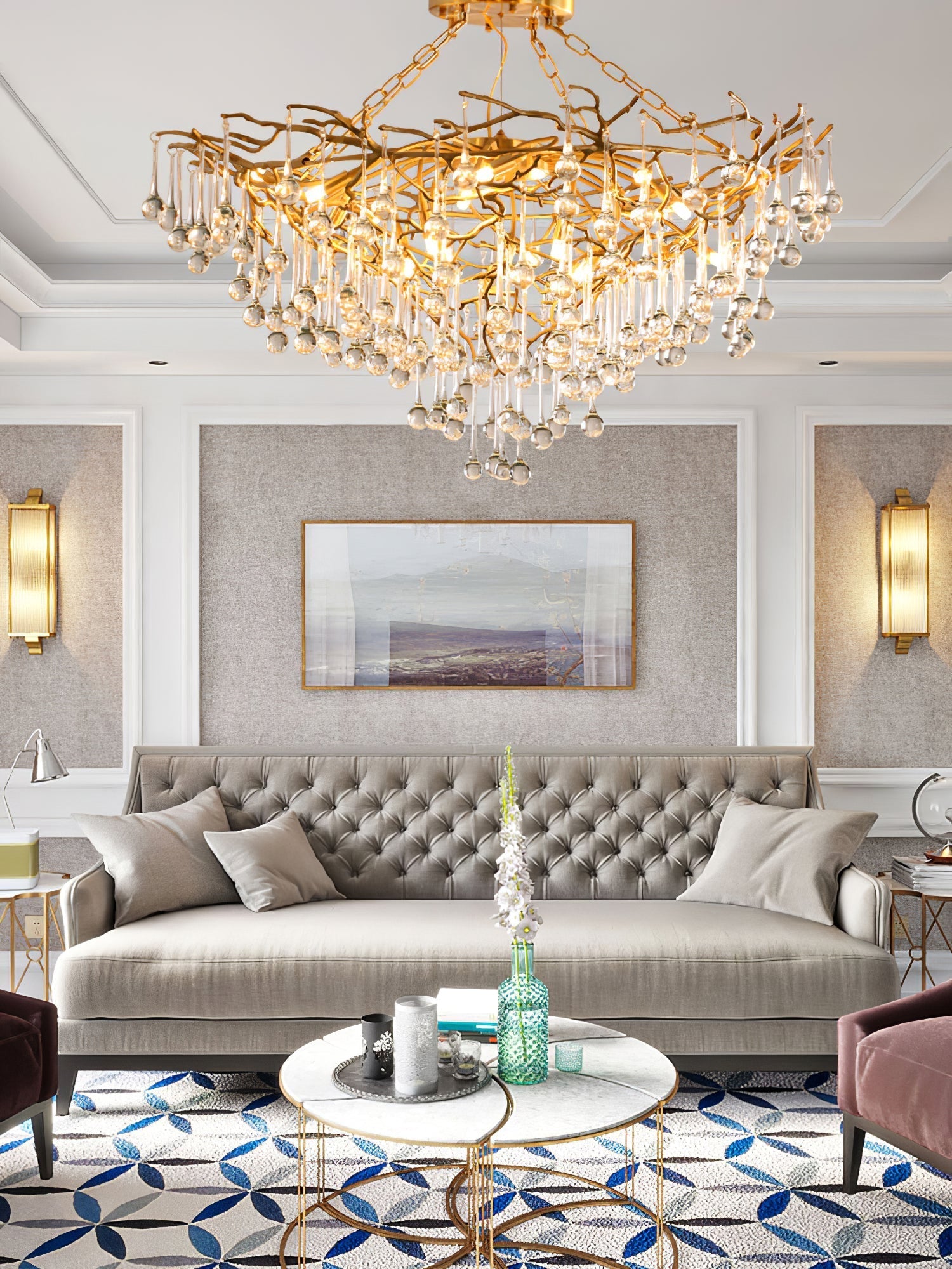 Simsia Anita Teardrop Branch brass chandelier