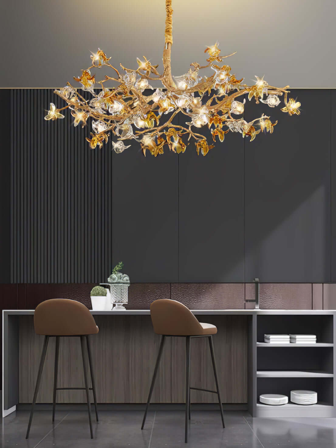 Flora Aosta Brass Glass Flower Chandelier 23.6" 31.5" 39"