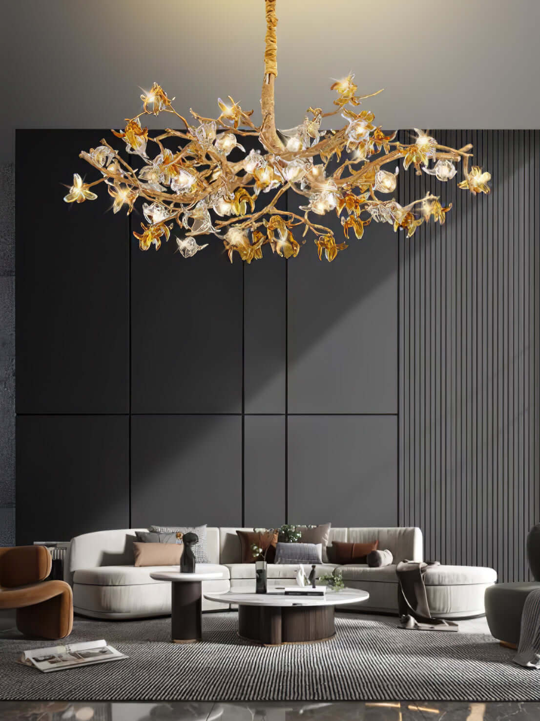 Flora Aosta Brass Glass Flower Chandelier 23.6" 31.5" 39"