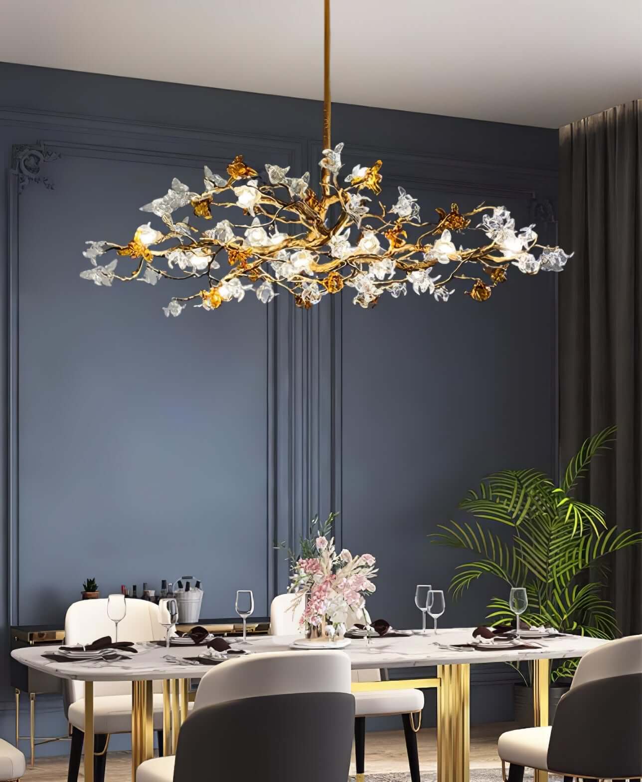 Flora Aosta Brass Glass Flower Chandelier 23.6" 31.5" 39"