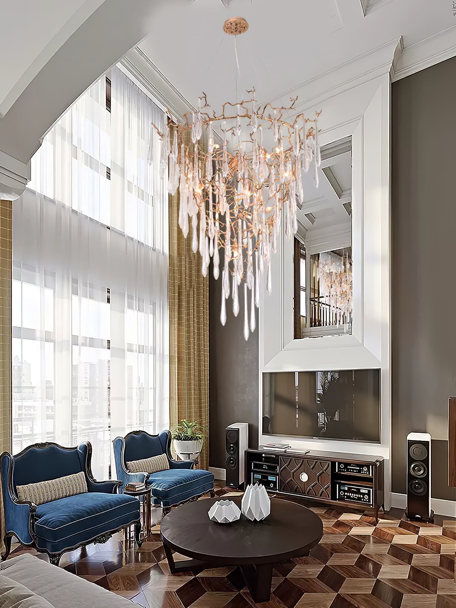 Aqua Parable Chandeliers 39.4" 31.5" 35.4" 39.4"D