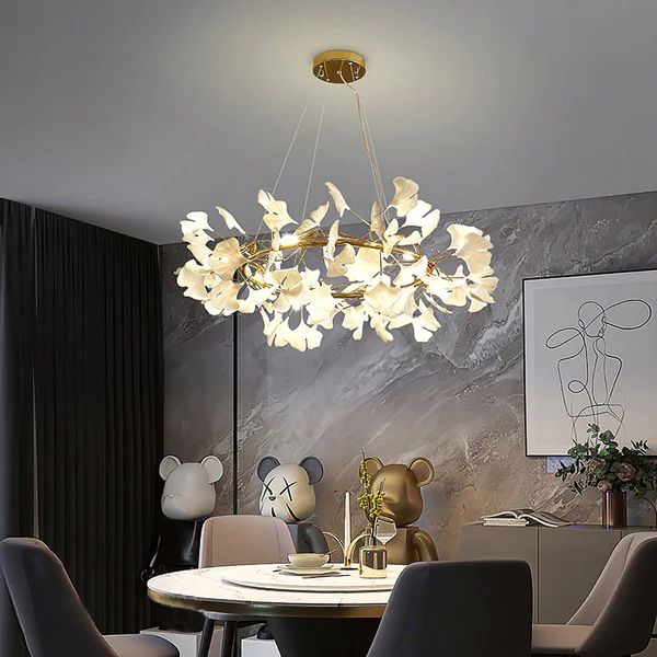 Twilight Branches Ceramic Ginkgo Circle Chandelier 24" 31" 39" 47" 59"D#color_gold