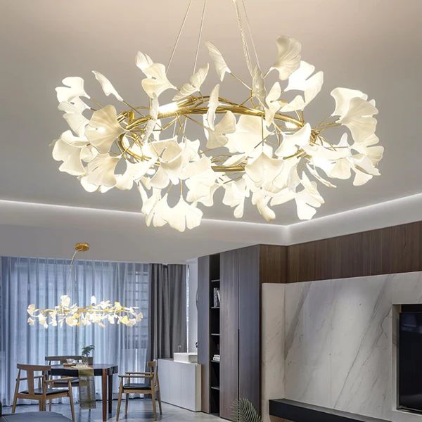 Twilight Branches Ceramic Ginkgo Circle Chandelier 24" 31" 39" 47" 59"D#color_gold