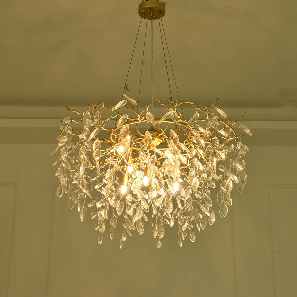 Talia  Round Gold Clear Crystal Chandelier
